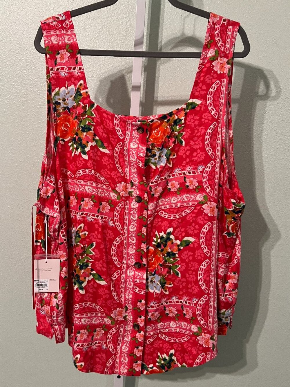 NWT Lauren Conrad Red w Floral Print Sleeveless Button-Up SZ 3X